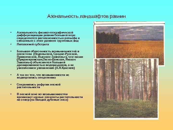 Азональность ландшафтов равнин • • Азональность физико-географической дифференциации равнин большей мере определяется расчлененностью рельефа