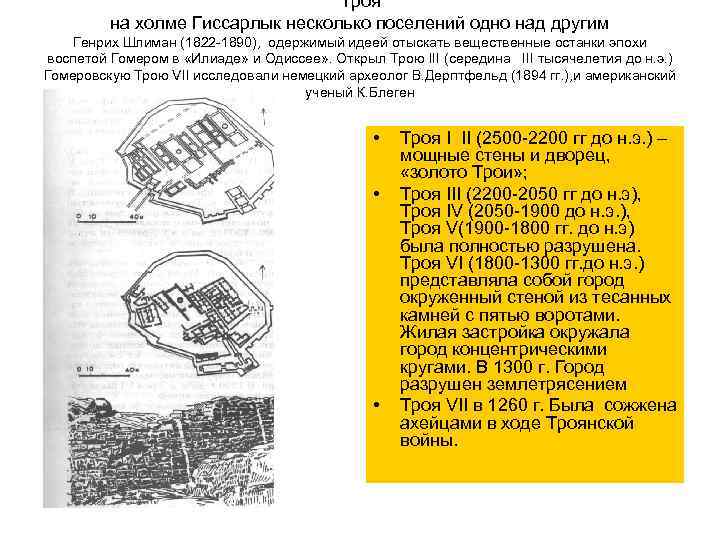 Троя на холме Гиссарлык несколько поселений одно над другим Генрих Шлиман (1822 -1890), одержимый