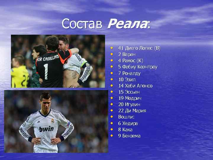 Состав Реала:   •  41 Диего Лопес (В)   • 