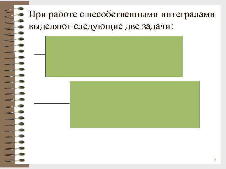 При работе с несобственными интегралами выделяют следующие две задачи:    5 