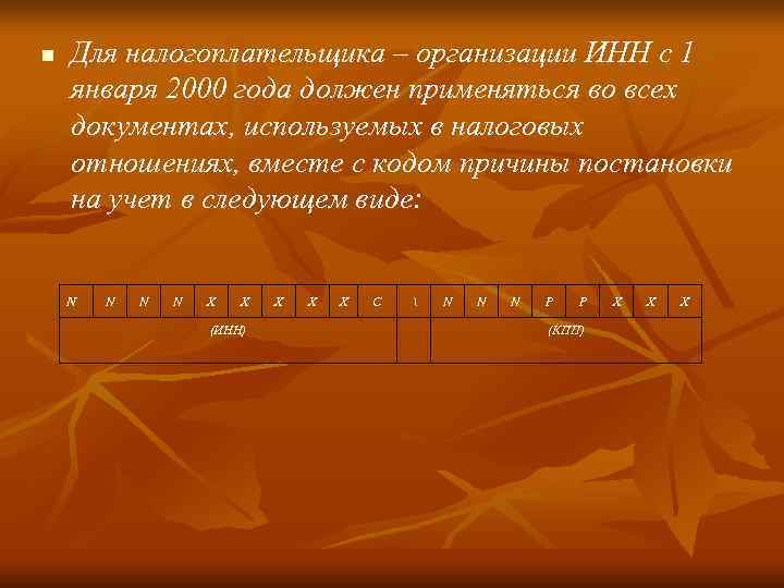 n  Для налогоплательщика – организации ИНН с 1 января 2000 года должен применяться