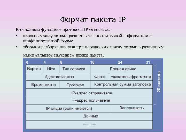     Формат пакета IP К основным функциям протокола IP относятся: 