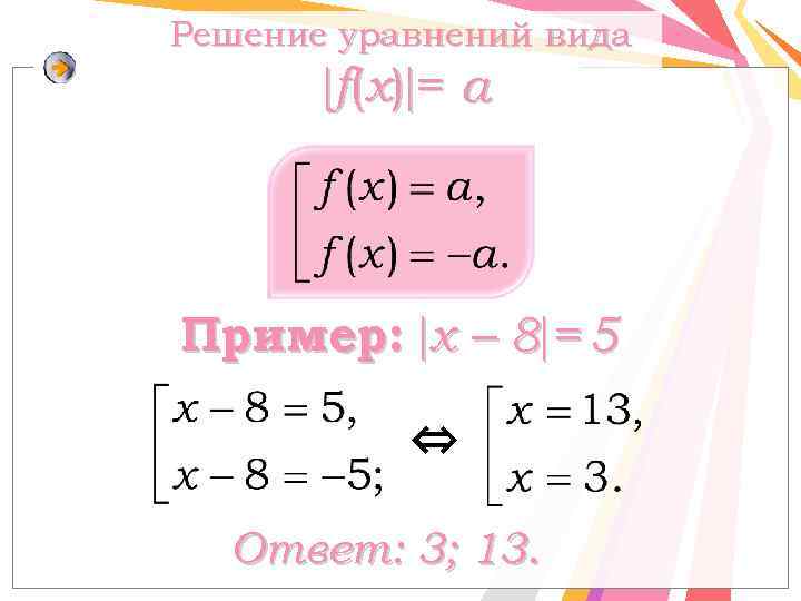 Решение уравнений вида f ( x) = a Пример: x – 8 = 5