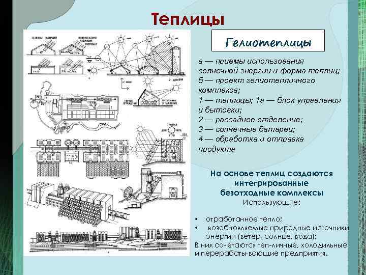 Теплицы Гелиотеплицы а — приемы использования солнечной энергии и форма теплиц; б — проект