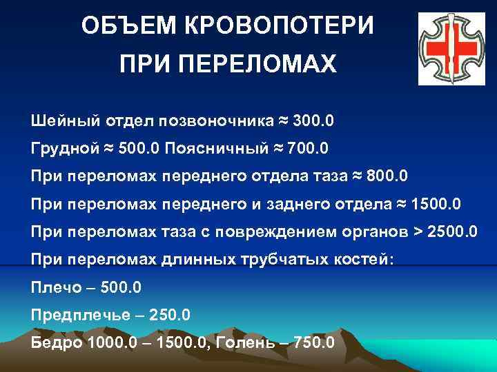 ОБЪЕМ КРОВОПОТЕРИ ПЕРЕЛОМАХ Шейный отдел позвоночника ≈ 300. 0 Грудной ≈ 500. 0 Поясничный