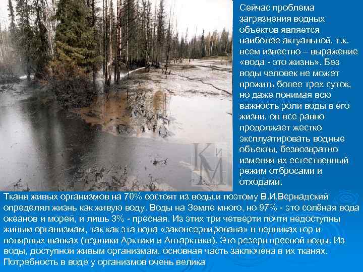 Сейчас проблема загрязнения водных объектов является наиболее актуальной, т. к. всем известно – выражение