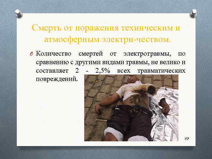 Смерть от поражения техническим и атмосферным электри чеством. O Количество смертей от электротравмы, по