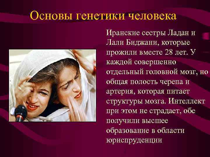 Основы генетики человека Иранские сестры Ладан и Лали Биджани, которые прожили вместе 28 лет.