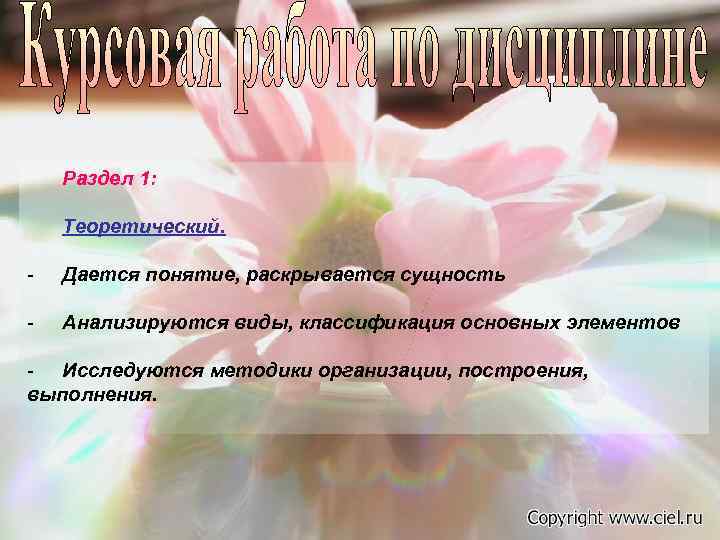   Раздел 1:  Теоретический.  -  Дается понятие, раскрывается сущность -