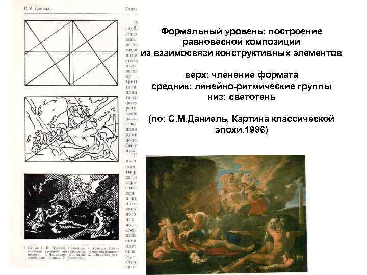 Формальный уровень: построение равновесной композиции из взаимосвязи конструктивных элементов верх: членение формата средник: линейно-ритмические