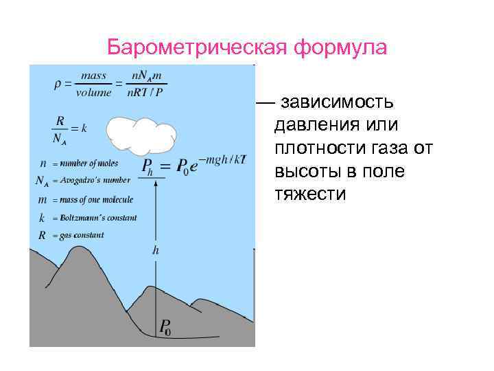   Барометрическая формула   — зависимость    давления или 