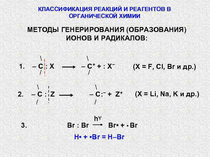   КЛАССИФИКАЦИЯ РЕАКЦИЙ И РЕАГЕНТОВ В    ОРГАНИЧЕСКОЙ ХИМИИ  МЕТОДЫ