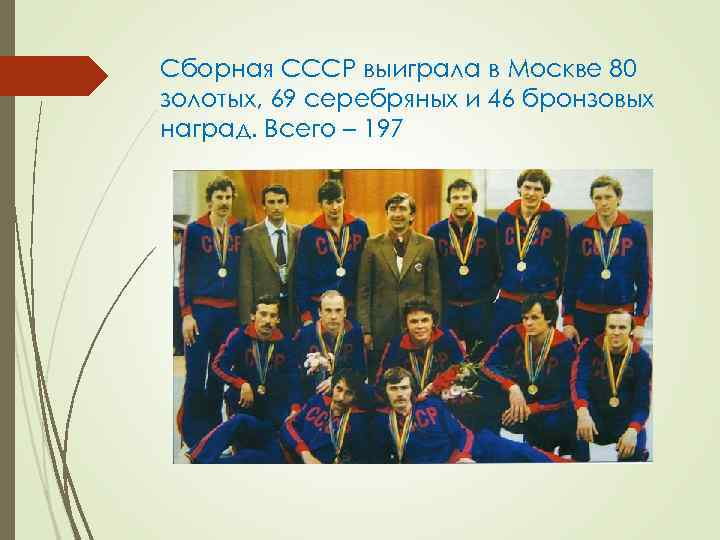 Сборная СССР выиграла в Москве 80 золотых, 69 серебряных и 46 бронзовых наград. Всего Сборная СССР выиграла в Москве 80 золотых, 69 серебряных и 46 бронзовых наград. Всего