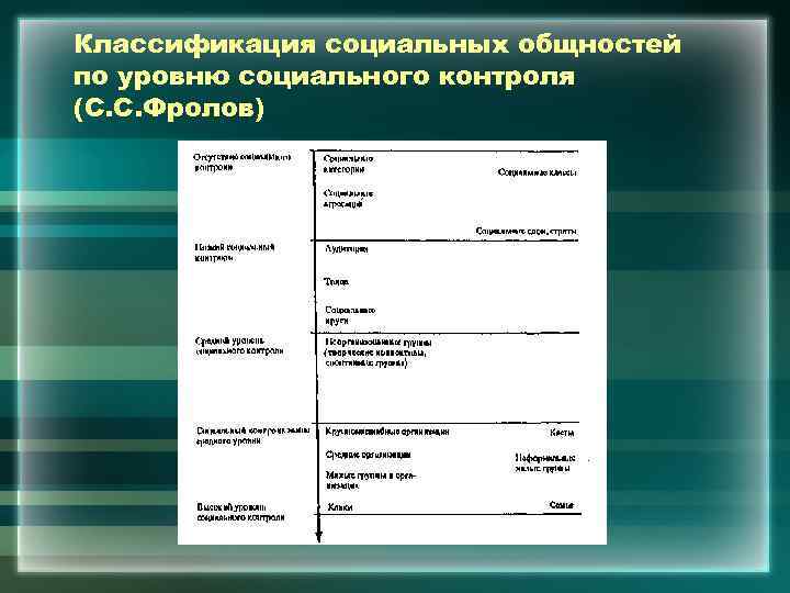 Классификация социальных общностей по уровню социального контроля (С. С. Фролов) 