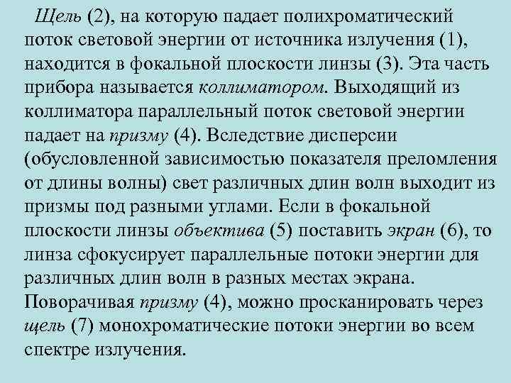 Щель (2), на которую падает полихроматический поток световой энергии от источника излучения (1), находится