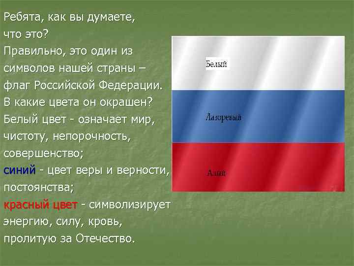 Ребята, как вы думаете, что это? Правильно, это один из символов нашей страны –