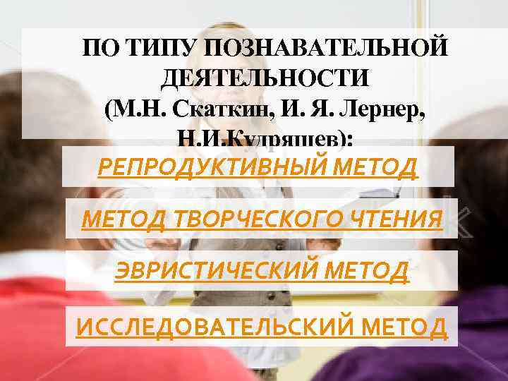 ПО ТИПУ ПОЗНАВАТЕЛЬНОЙ ДЕЯТЕЛЬНОСТИ (М. Н. Скаткин, И. Я. Лернер, Н. И. Кудряшев): РЕПРОДУКТИВНЫЙ