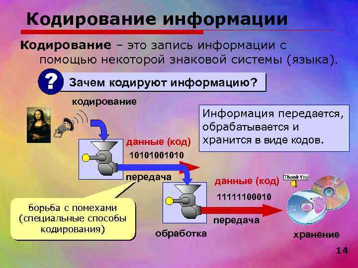  Кодирование информации Кодирование – это запись информации с  помощью некоторой знаковой системы