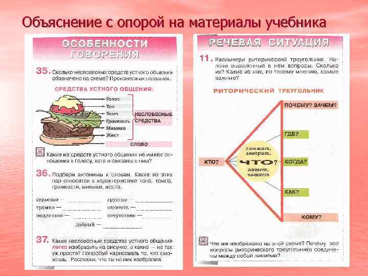 Объяснение с опорой на материалы учебника 