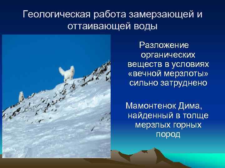 Геологическая работа замерзающей и   оттаивающей воды     Разложение 