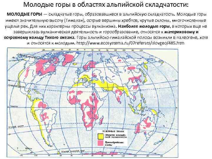 Молодые горы в областях альпийской складчатости: МОЛОДЫЕ ГОРЫ — складчатые горы, образовавшиеся в альпийскую