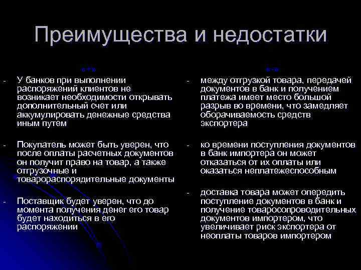   Преимущества и недостатки    «+»     