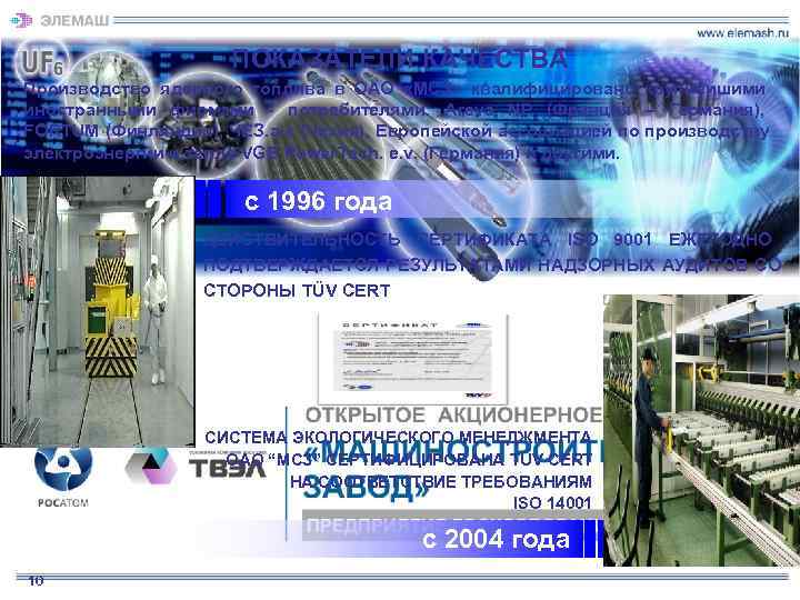      ПОКАЗАТЕЛИ КАЧЕСТВА Производство ядерного топлива в ОАО «МСЗ» квалифицировано