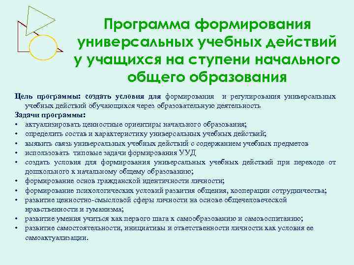 Программа формирования универсальных учебных действий у учащихся на ступени начального общего образования Цель программы: