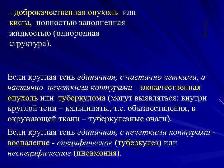 - доброкачественная опухоль или киста, полностью заполненная жидкостью (однородная структура).  Если круглая тень