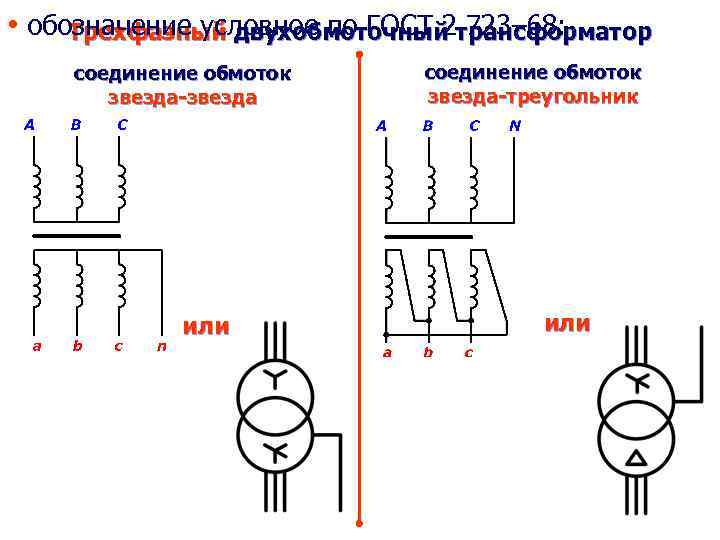 Двухобмоточный трехфазный трансформатор схема