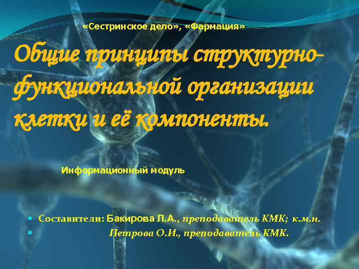  «Сестринское дело» , «Фармация» Общие принципы структурнофункциональной организации клетки и её компоненты. Информационный