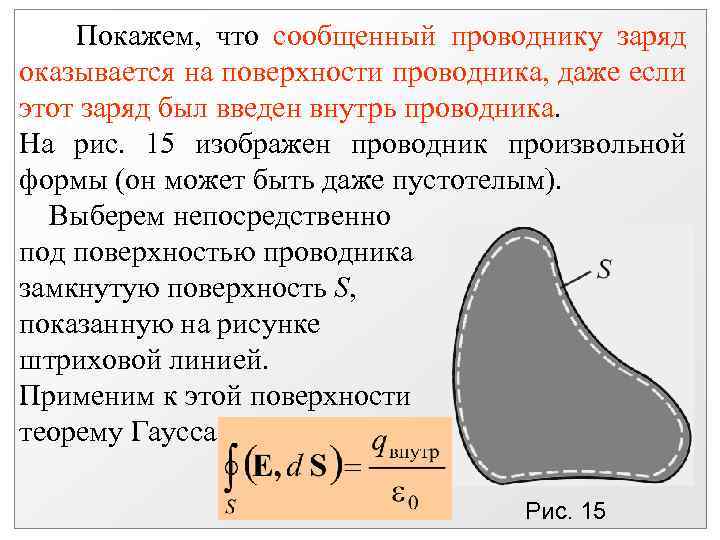 Покажем, что сообщенный проводнику заряд оказывается на поверхности проводника, даже если этот заряд был