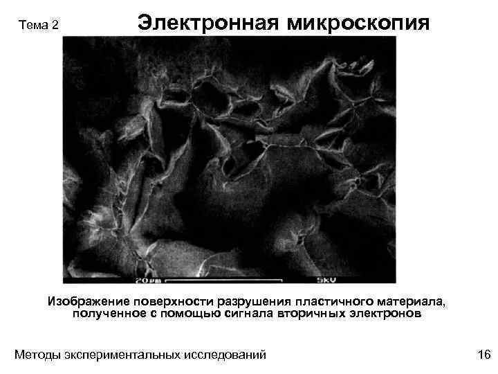 Тема 2 Электронная микроскопия Изображение поверхности разрушения пластичного материала, полученное с помощью сигнала вторичных