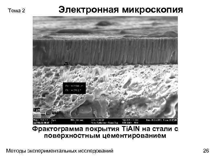 Тема 2 Электронная микроскопия Фрактограмма покрытия Ti. Al. N на стали с поверхностным цементированием
