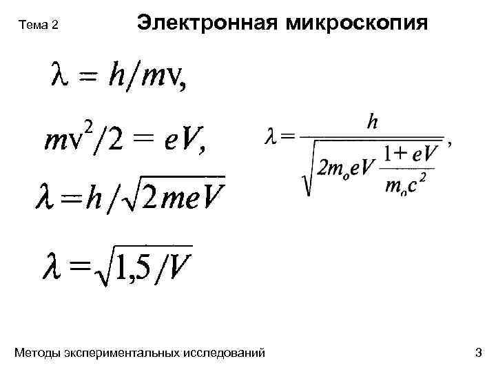 Тема 2 Электронная микроскопия Методы экспериментальных исследований 3 