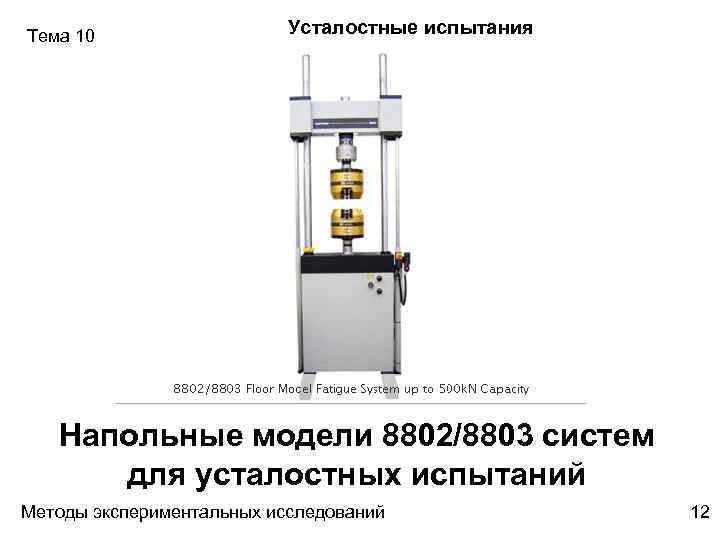 Тема 10 Усталостные испытания Напольные модели 8802/8803 систем для усталостных испытаний Методы экспериментальных исследований