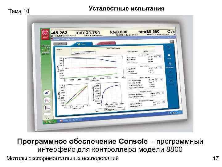 Тема 10 Усталостные испытания Программное обеспечение Console - программный интерфейс для контроллера модели 8800