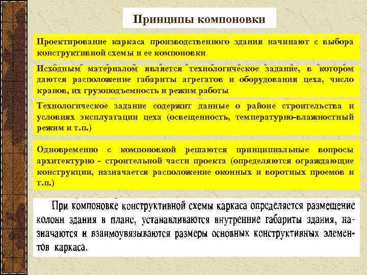 Принципы компоновки Проектирование каркаса производственного здания начинают с выбора конструктивной схемы и ее компоновки