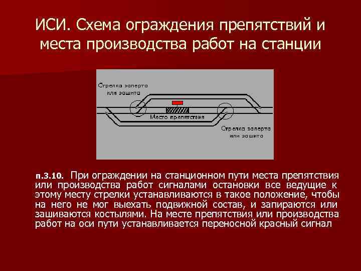  ИСИ. Схема ограждения препятствий и  места производства работ на станции  п.