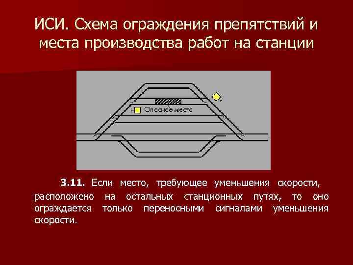 Сдо иси. Схема ограждения мест уменьшения скорости на станционных путях. Ограждение на станционных путях. Ограждение мест производства работ сигналами уменьшения скорости.