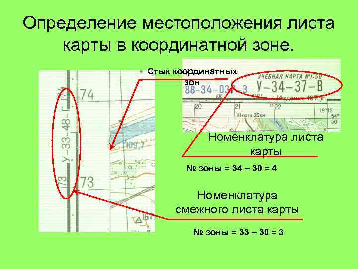 Определение местоположения листа карты в координатной зоне. Стык координатных зон Номенклатура листа карты №
