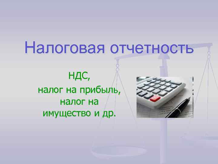 Налоговая отчетность НДС, налог на прибыль, налог на имущество и др. 