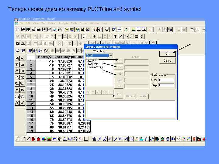 Теперь снова идем во вкладку PLOT/line and symbol 