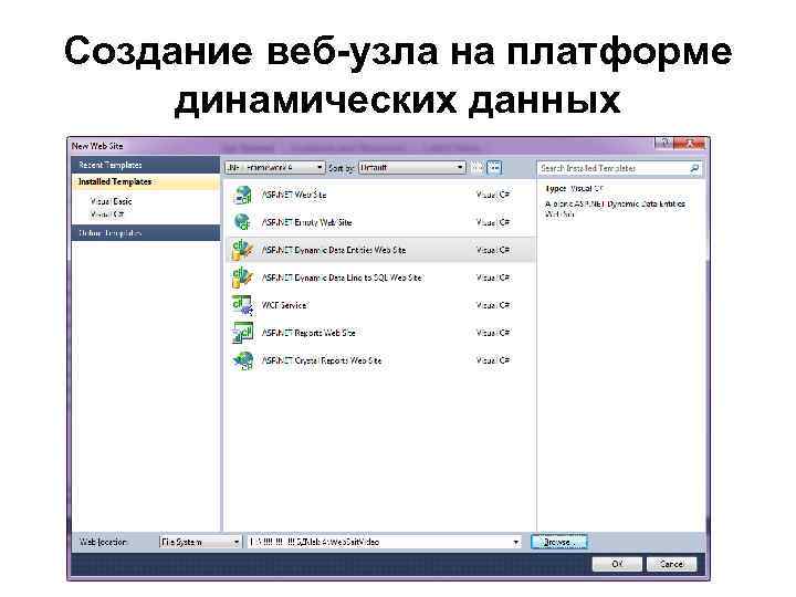 Создание веб-узла на платформе динамических данных 