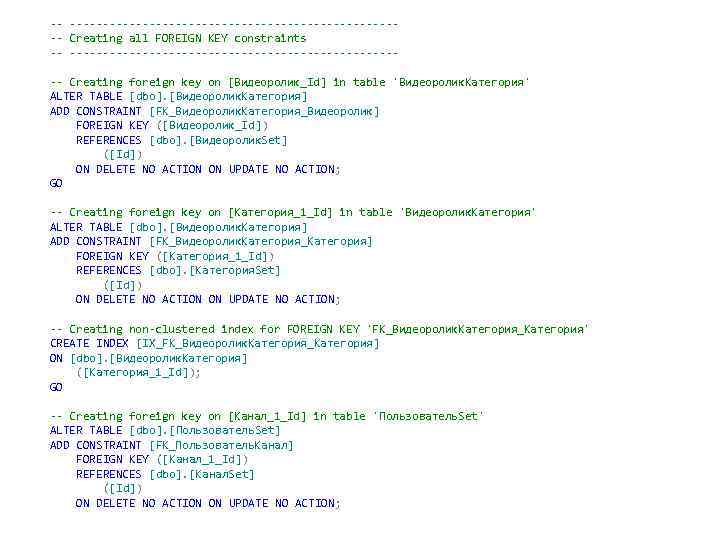 -- -------------------------- Creating all FOREIGN KEY constraints -- -------------------------- Creating foreign key on [Видеоролик_Id]