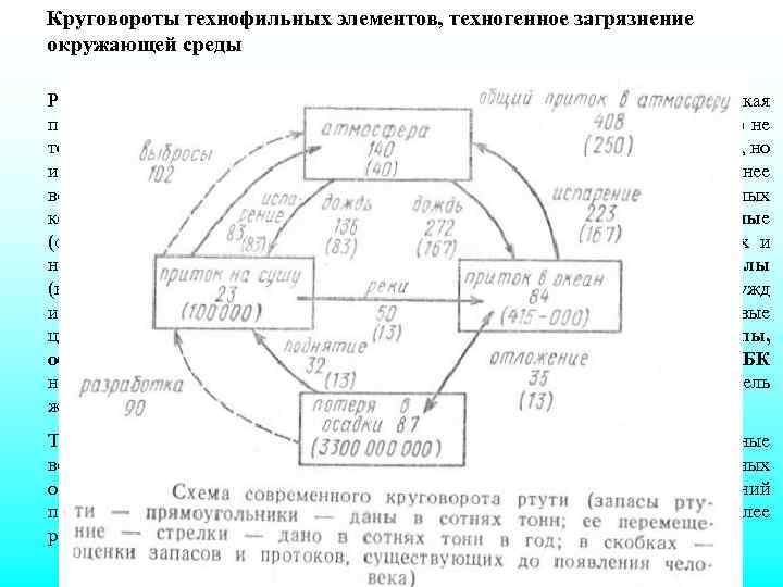 Круговороты технофильных элементов, техногенное загрязнение окружающей среды Развивающаяся техногенная деятельность (горнодобывающая, химическая промышленность, транспорт,