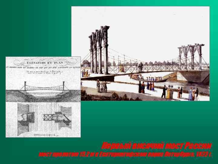 Первый висячий мост России мост пролетом 15, 2 м в Екатерингофском парке Петербурга, 1823