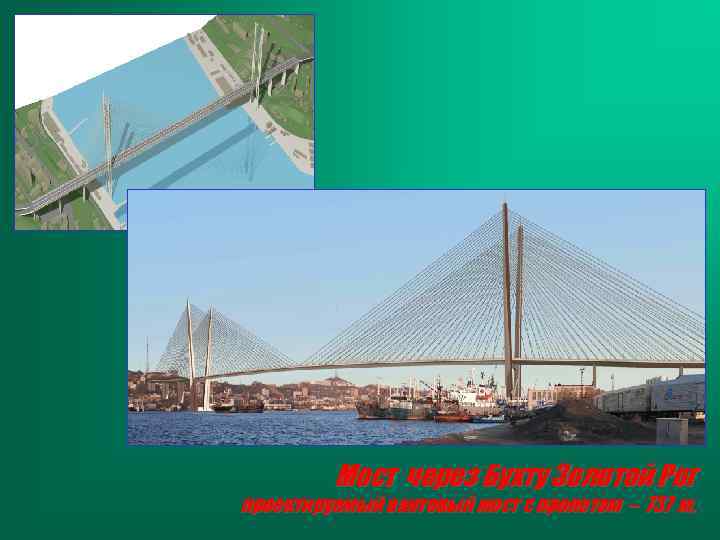 Мост через Бухту Золотой Рог проектируемый вантовый мост с пролетом – 737 м, 