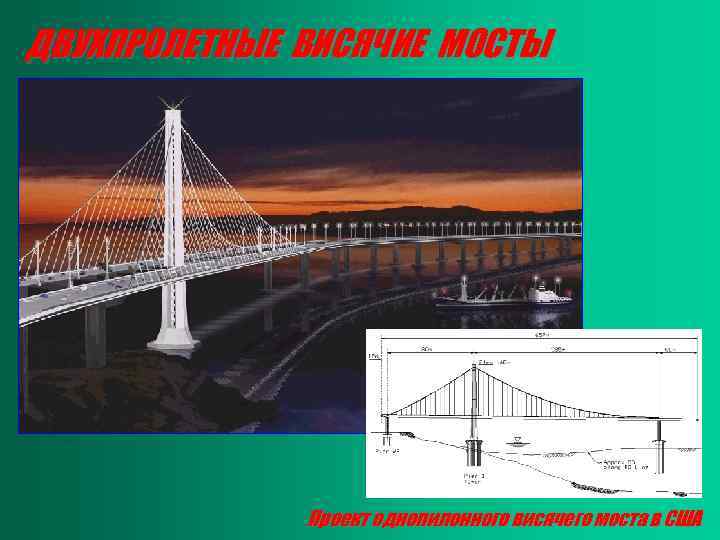 ДВУХПРОЛЕТНЫЕ ВИСЯЧИЕ МОСТЫ Проект однопилонного висячего моста в США 