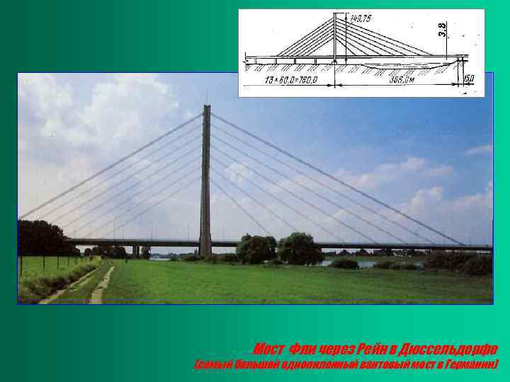 3, 8 Мост Фли через Рейн в Дюссельдорфе (самый большой однопилонный вантовый мост в